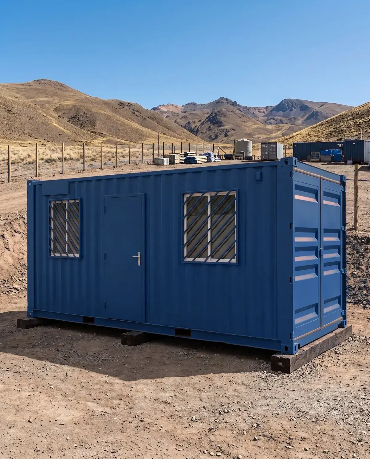 Módulo container de 20 pies instalado en terreno, en la sierra