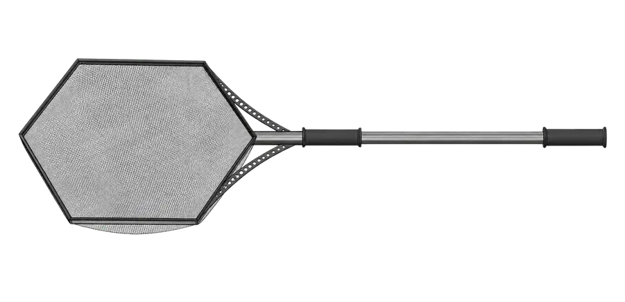 Side view of the hexagonal environmental sampling net with its handle